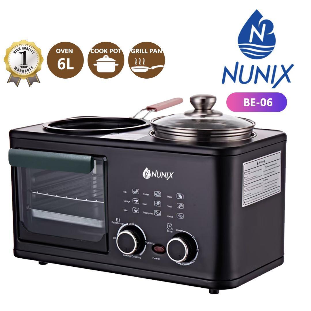 Nunix BE-06 3-in-1 Breakfast maker | 6L Oven, Cook Pot & Grill Pan