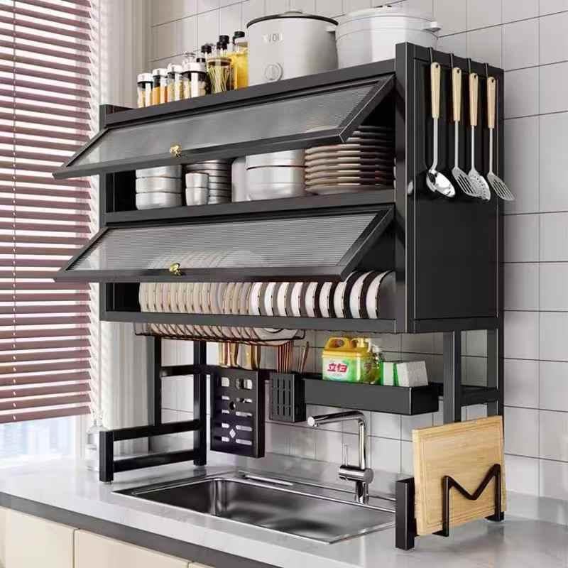 Over the sink double rack with acrylic covers